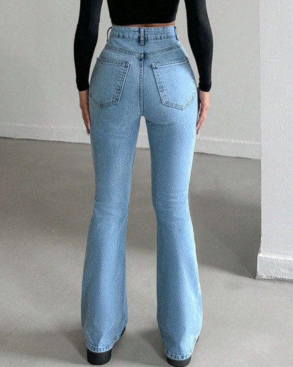 Calças Claras de Corte Alto Estilo Boca de Sino