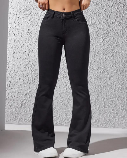 Calças Claras de Corte Alto Estilo Boca de Sino