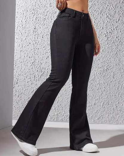 Calças Claras de Corte Alto Estilo Boca de Sino