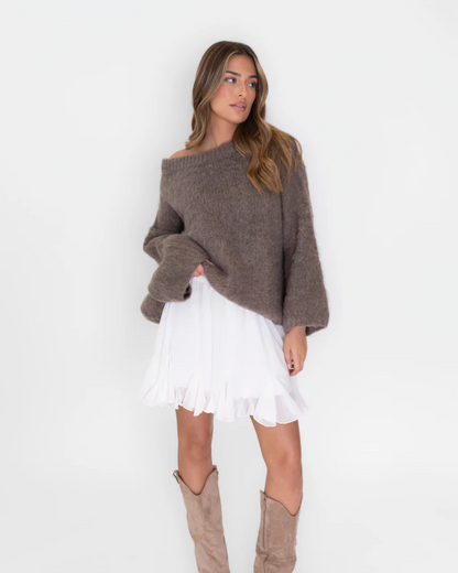 Camisola de malha ultra macia com ombros descobertos para mulher®